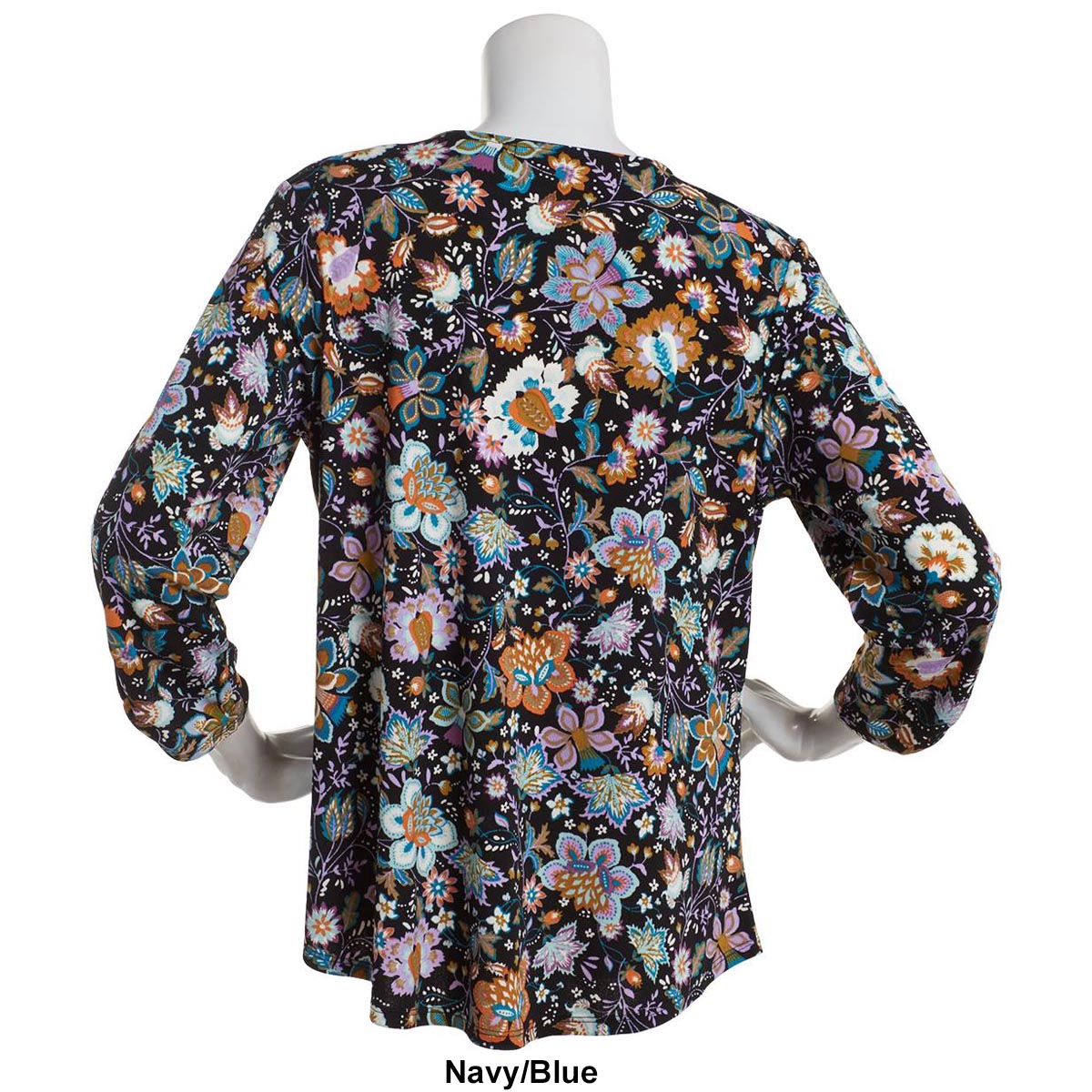 Womens Cure 3/4 Sleeve Roll Tab Floral Crepe Keyhole Blouse