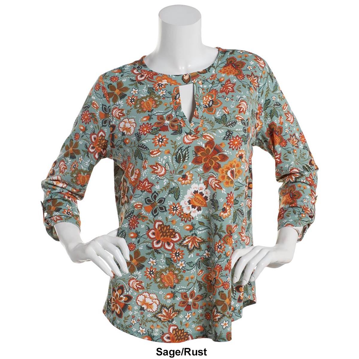 Womens Cure 3/4 Sleeve Roll Tab Floral Crepe Keyhole Blouse