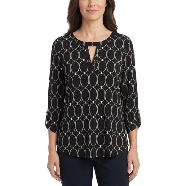 Womens Cure 3/4 Roll Tab Sleeve Circle Knit Crepe Blouse