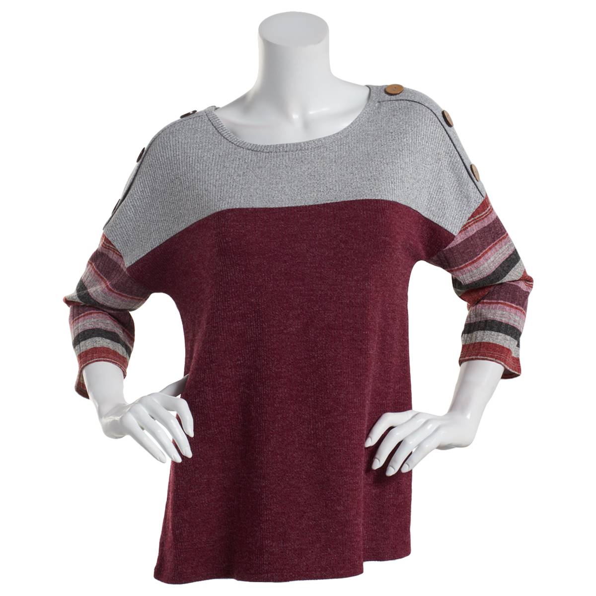 Womens Cure Marled Rib Hacci Crew Neck Tee W/Stripe Sleeves