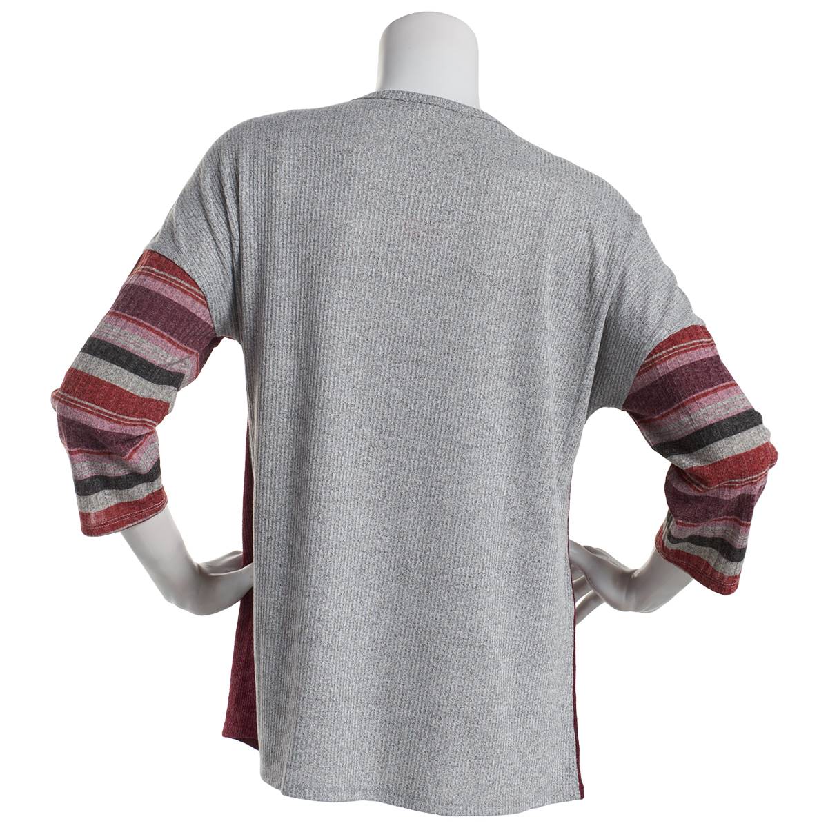 Womens Cure Marled Rib Hacci Crew Neck Tee W/Stripe Sleeves