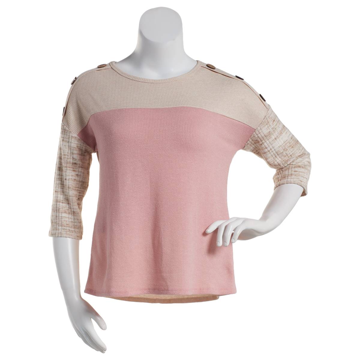 Womens Cure Marled Rib Hacci Crew Neck Stripe Sleeve Top