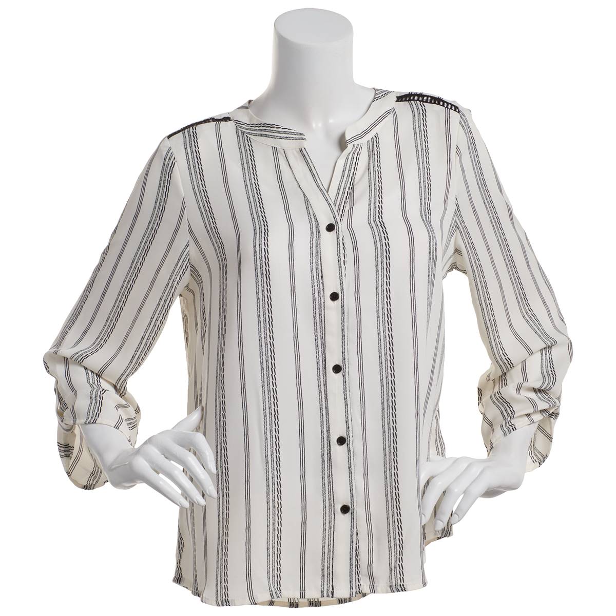 Womens Cure Stripe Ladder Inset Shoulder Casual Button Down