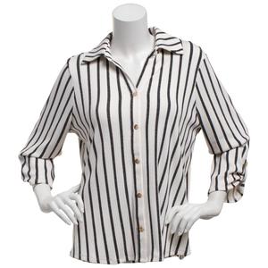 Womens Cure 3/4 Sleeve Stripe Button Front Blouse