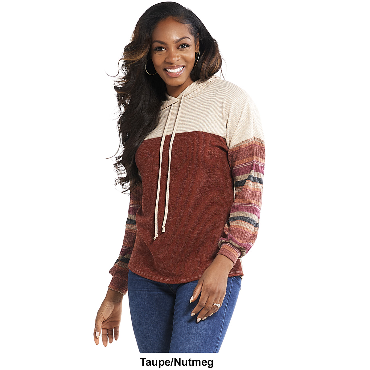 Plus Size Cure Marled Rib Hacci Color Block Hoodie