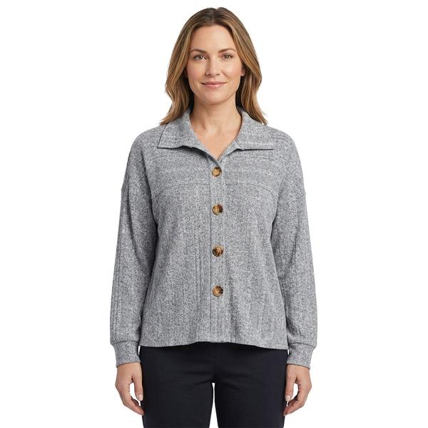Womens Cure Long Sleeve Solid Rib Hacci Button Front Blouse alternate view