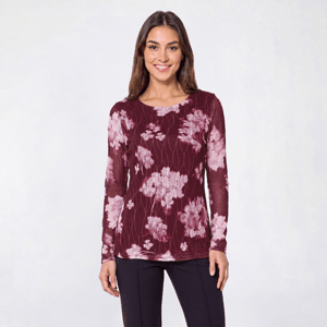 Womens Fair Haven Long Sleeve Textured Mesh Floral Blouse