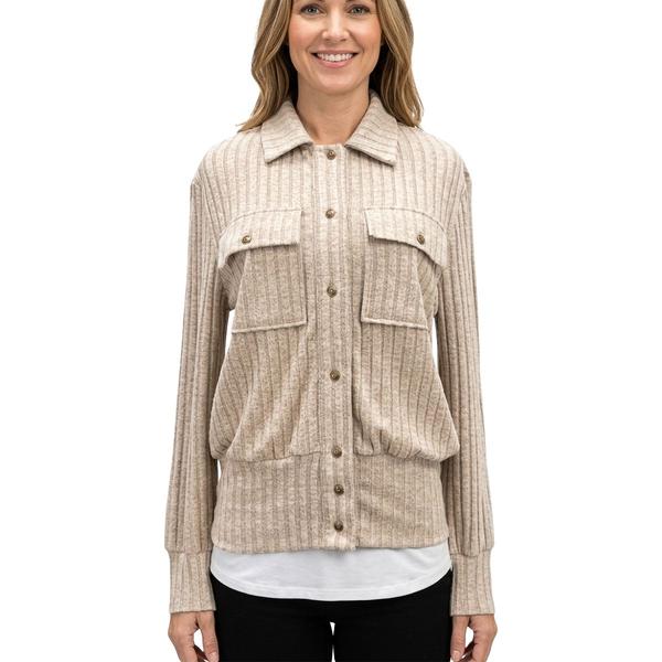Womens Cure Long Sleeve Rib Solid Button Front Blouse alternate view