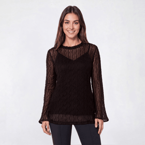 Womens Fair Haven Long Sleeve Solid Textured Mesh Blouse