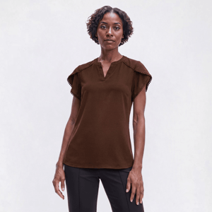 Womens Cure Short Sleeve Split Neck Picot Trim Blouse alternate view