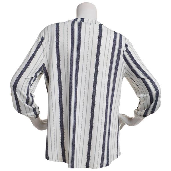 Womens Cure 3/4 Sleeve Stripe Two Pockets 1/2 Zip Blouse alternate view