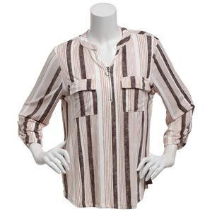 Womens Cure 3/4 Sleeve Pocket Stripe Zip Neck Blouse