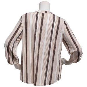 Womens Cure 3/4 Sleeve Pocket Stripe Zip Neck Blouse alternate view