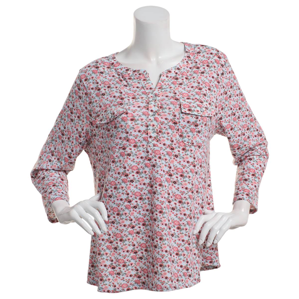 Womens Hasting & Smith 3/4 Sleeve Ditsy Floral Henley Blouse