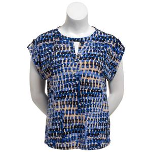 Plus Size Cure Short Sleeve Keyhole Neck Abstract Blouse