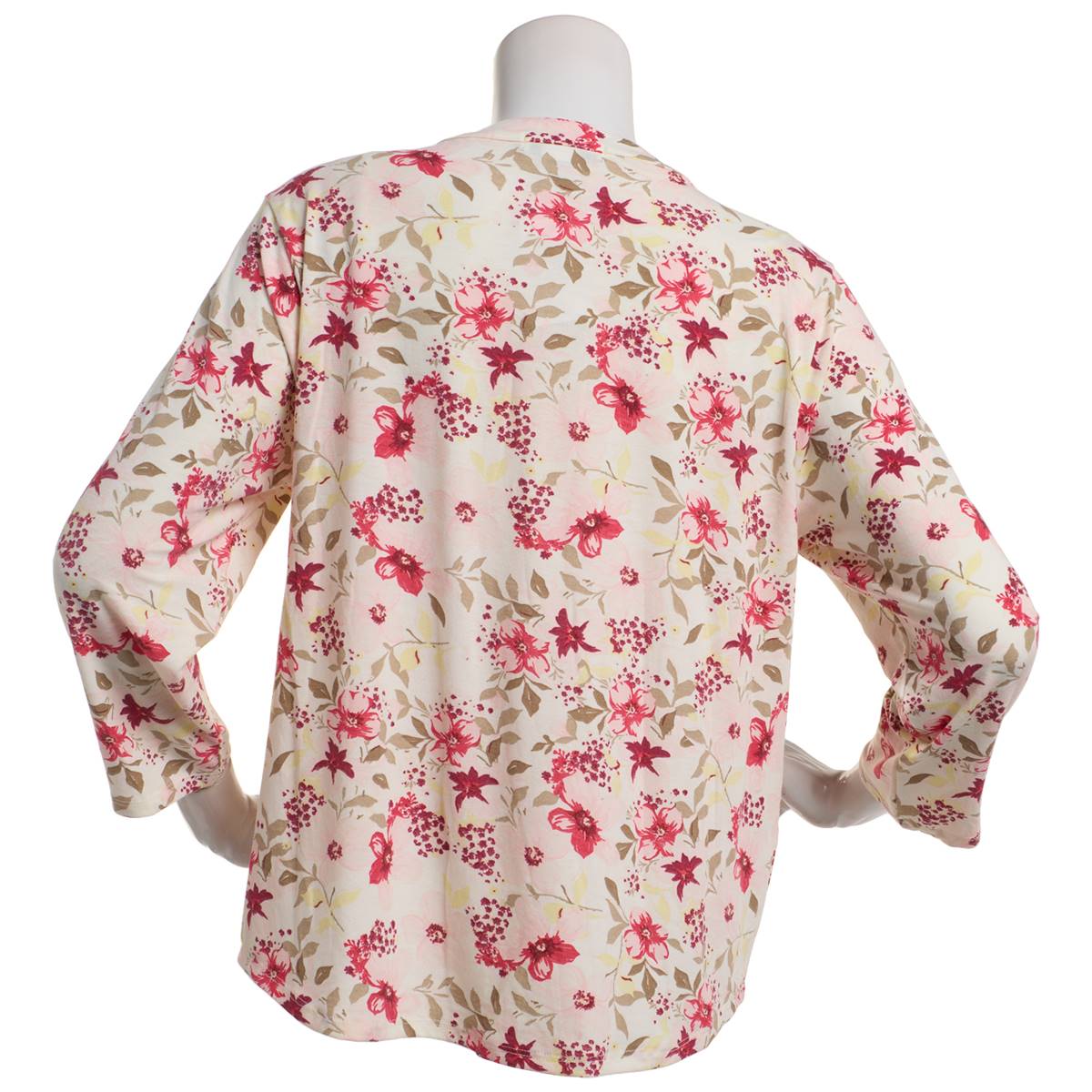 Womens Hasting & Smith 3/4 Sleeve Floral Leaf Henley Blouse