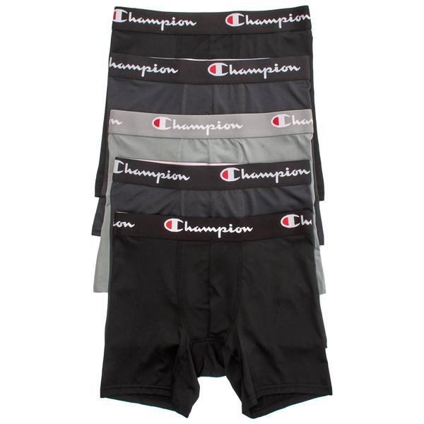 Mens Champion(R) 5pk. Performance Boxer Briefs - Black/Grey