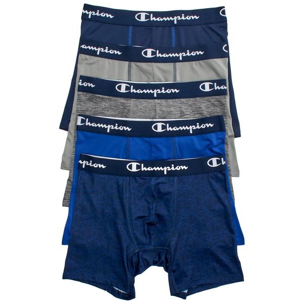 Mens Champion(R) 5pk. Performance Boxer Briefs - Blue/Grey