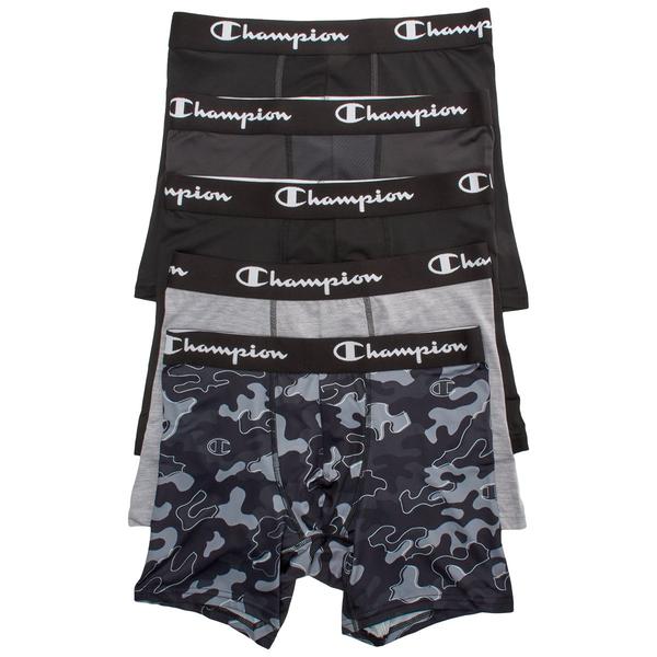 Mens Champion(R) 5pk. Performance Boxer Briefs - Grey/Black
