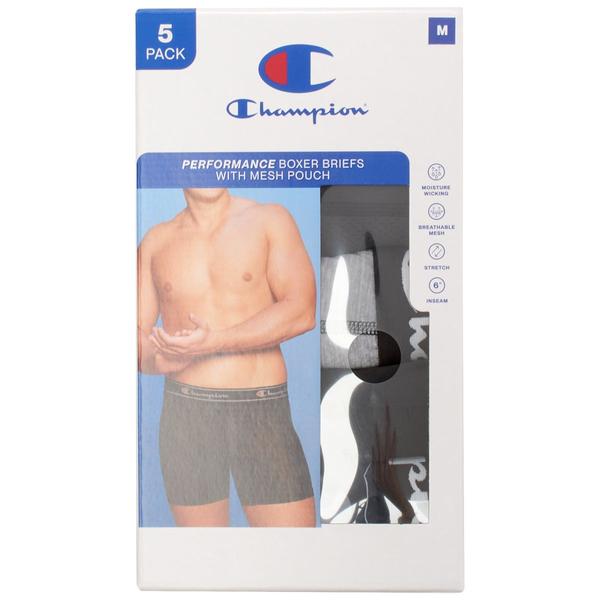 Mens Champion(R) 5pk. Performance Boxer Briefs - Grey/Black alternate view