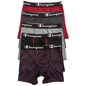 Mens Champion(R) 5pk. Performance Boxer Briefs - Black/Red