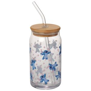 Disney Stitch Tossed with Flowers 3D 16oz. Glass Sipper