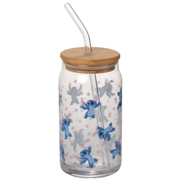 Disney Stitch Tossed with Flowers 3D 16oz. Glass Sipper