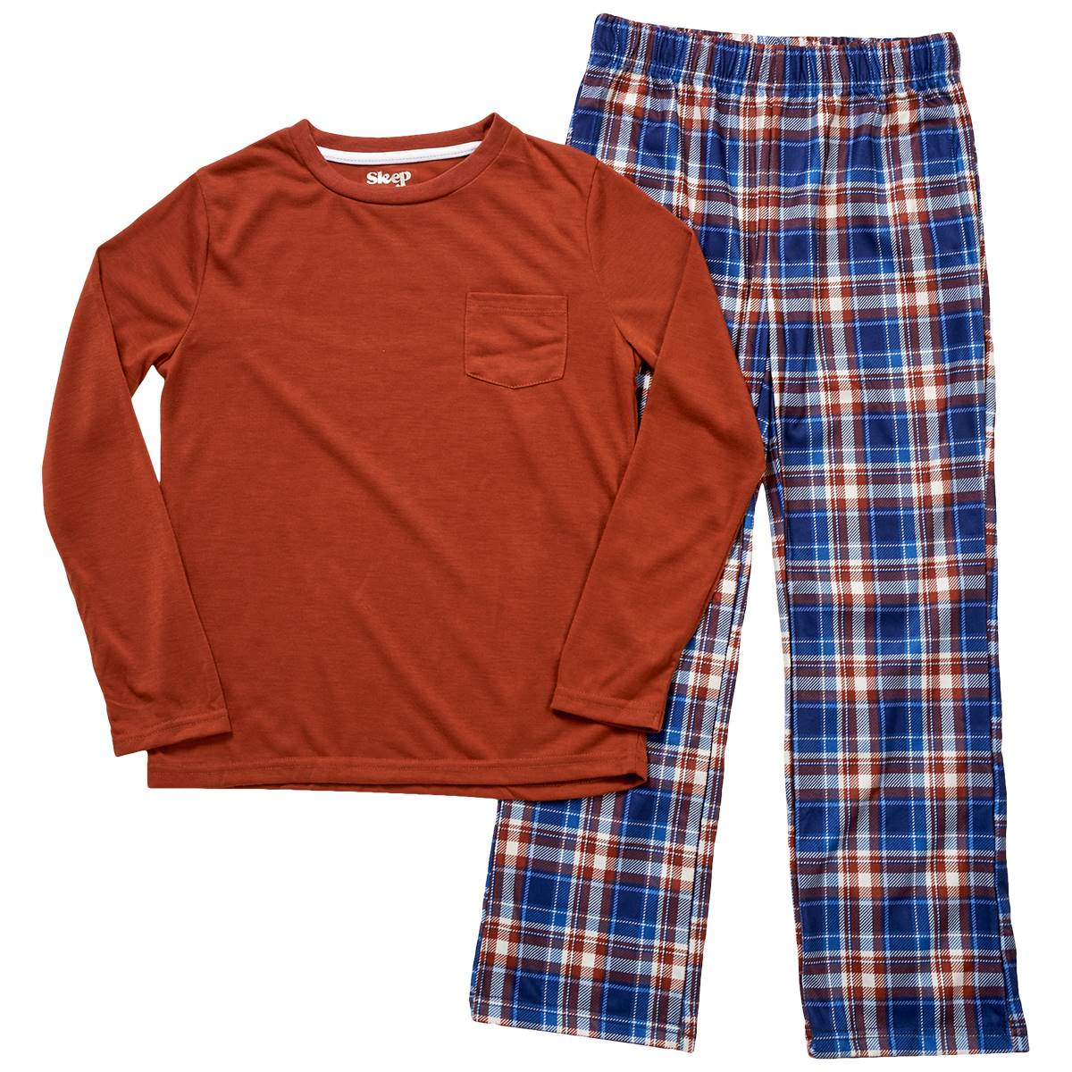 Boys Sleep On It(R) Pocketed Shirt & Plaid Pajama Pants - Brown