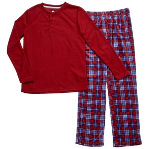 Boys (6-14) Sleep On It(R) Henley w/ Plaid Pajama Pants - Burgundy