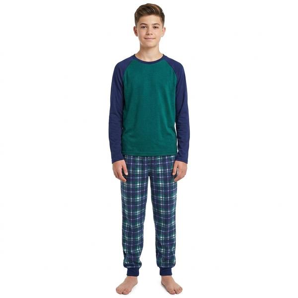 Boys (6-14) Sleep On It(R) Tee w/ Plaid Pajama Pants - Green/Blue