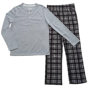 Boys (6-14) Sleep On It(R) Henley & Plaid Pajama Pants - Grey/Black