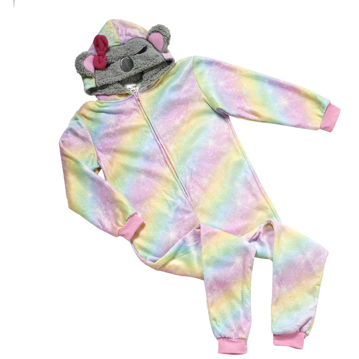Girls (7-16) Sleep On It Rainbow Ombre Onesie W/3D Koala Hood