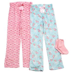 Girls (7-16) Sleep On It(R) 2pk. Roses/Bows Pajama Pants w/ Socks