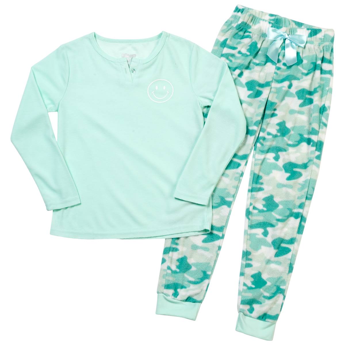 Girls (7-16) Sleep On It(R) Henley & Camo Joggers Pajama Set - Aqua