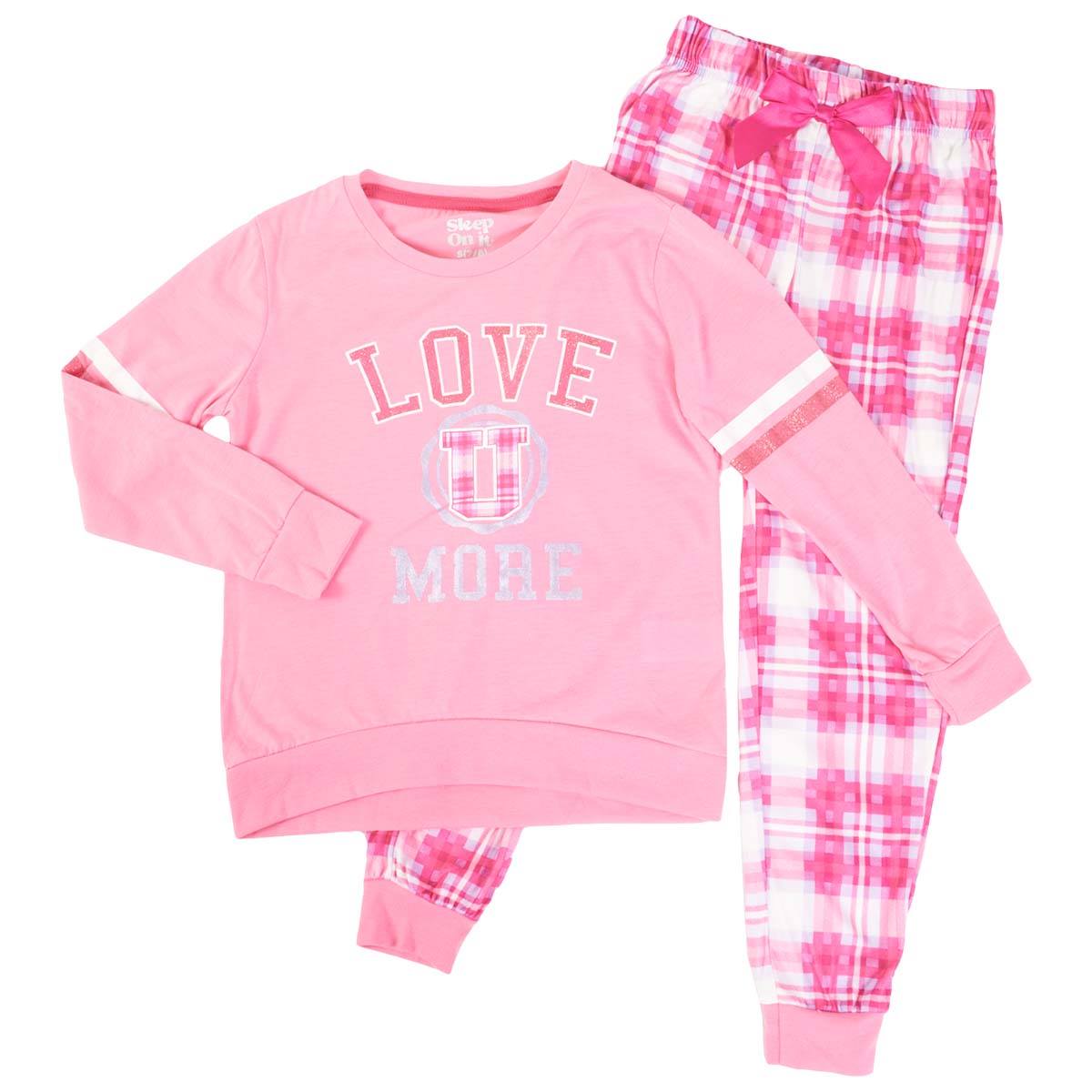Girls (7-16) Sleep On It Love More Pajama Set - Pink