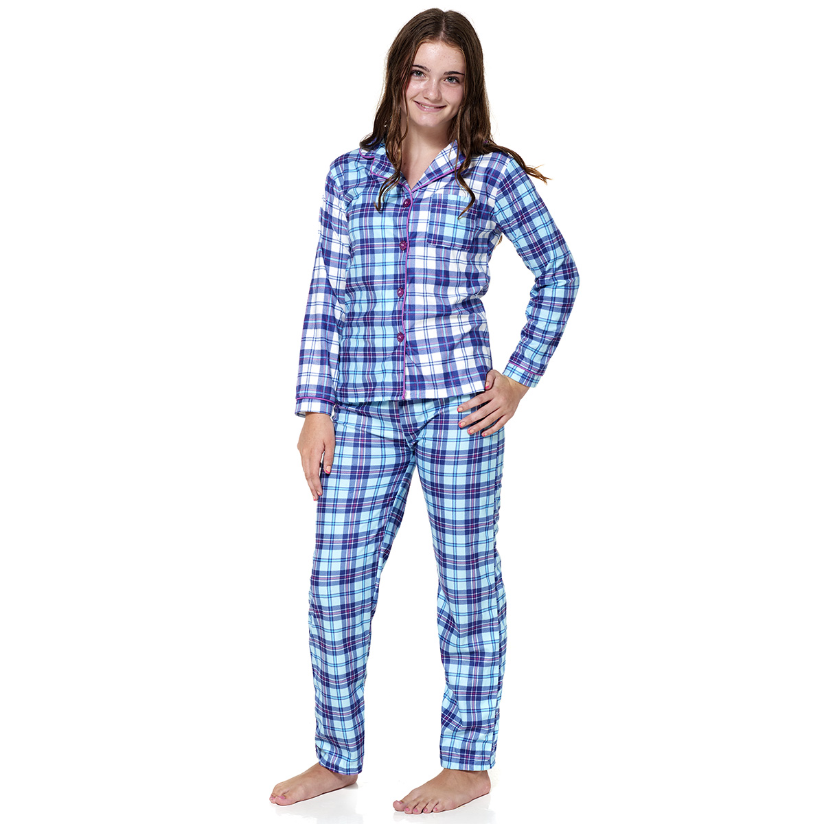Girls (7-16) Sleep On It 2pc. Plaid & Color Block Coat Pajama Set