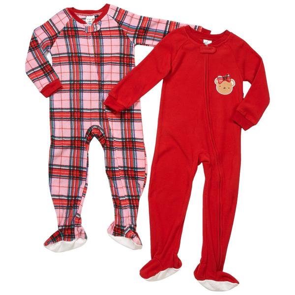 Baby Girl (12-24M) Sleep On It(R) 2pc Bear & Bow Plaid Sleeper Set