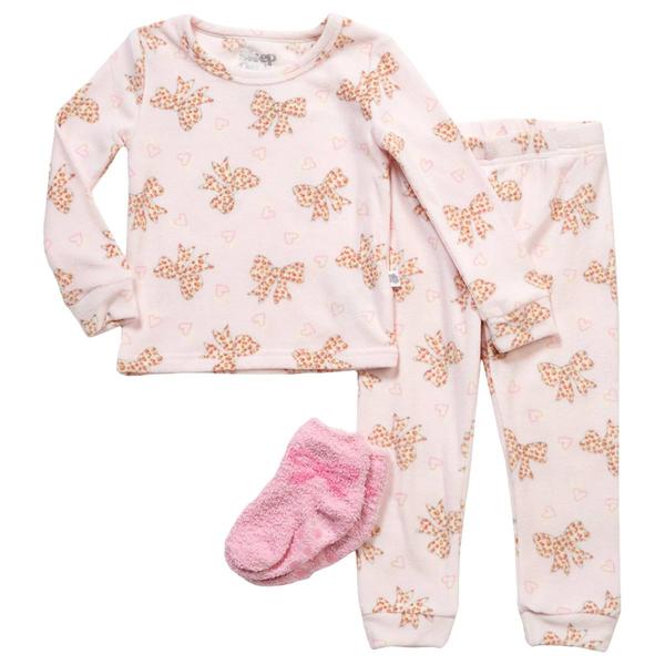 Toddler Girl Sleep On It(R) 3pc. Velour Bows Pajama Set with Socks