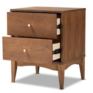 Baxton Studio Landis Ash Walnut Finished Wood 2-Drawer Nightstand alternate view