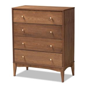 Baxton Studio Landis Mid-Century Ash Walnut Wood 4-Drawer Chest