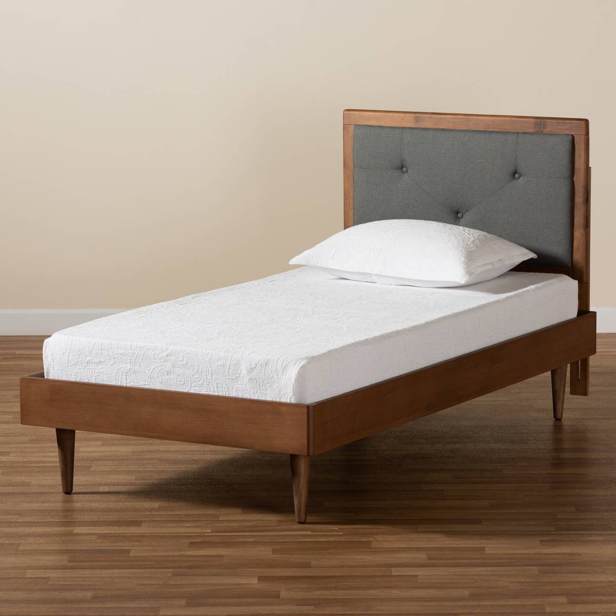 Baxton Studio Saul Mid-Century Dark Grey Twin Size Platform Bed