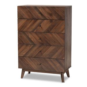 Baxton Studio Hartman Mid-Century Wood 5-Drawer Storage Chest