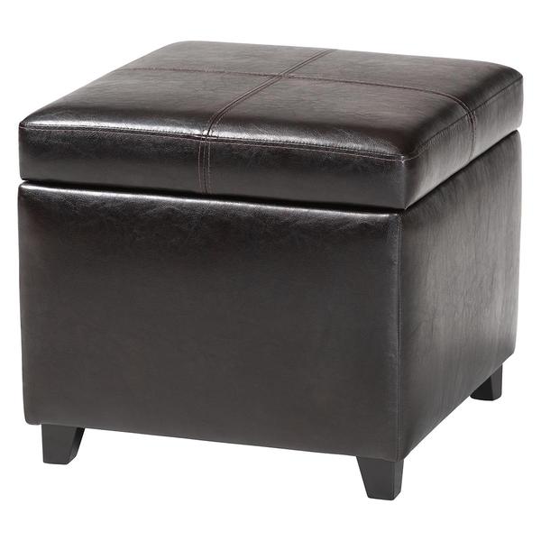 Baxton Studio Leather Storage Cube Ottoman - Dark Brown