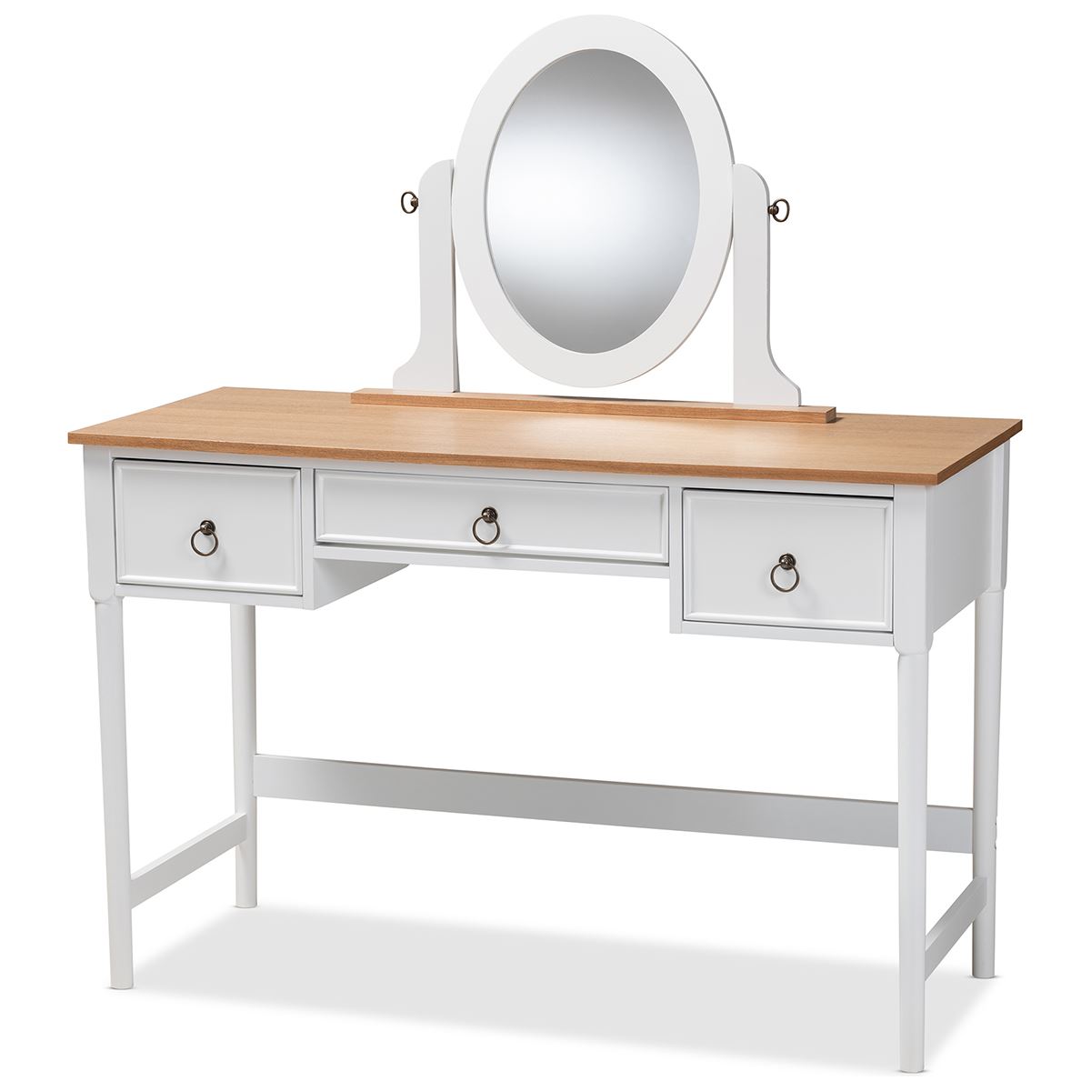 Baxton Studio Sylvie Collection 3-Drawer Vanity Table With Mirror