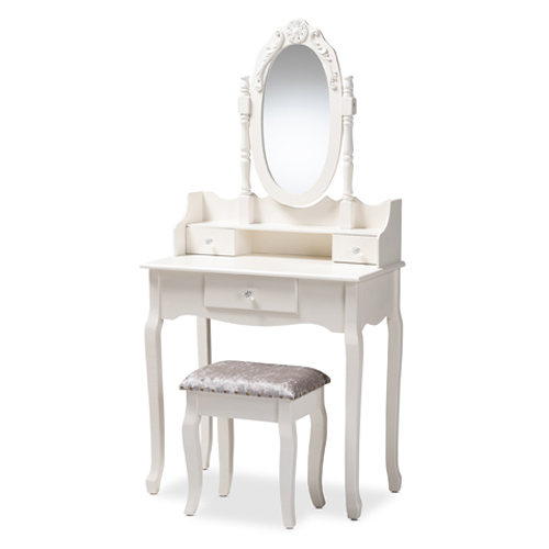 Baxton Studio Veronique Vanity Table With Mirror And Ottoman