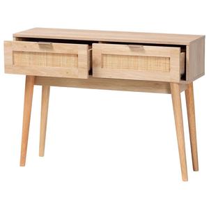 Baxton Studio Baird Oak Brown Wood/Rattan 2-Drawer Console Table alternate view