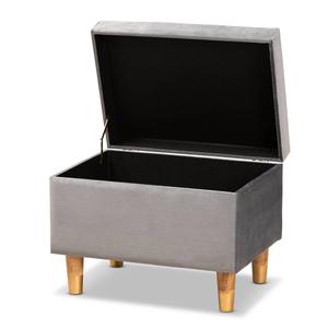 Baxton Studio Elias Grey Velvet Fabric & Wood Storage Ottoman alternate view