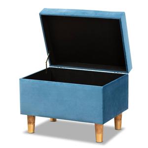 Baxton Studio Elias Sky Blue Velvet Fabric & Wood Storage Ottoman alternate view