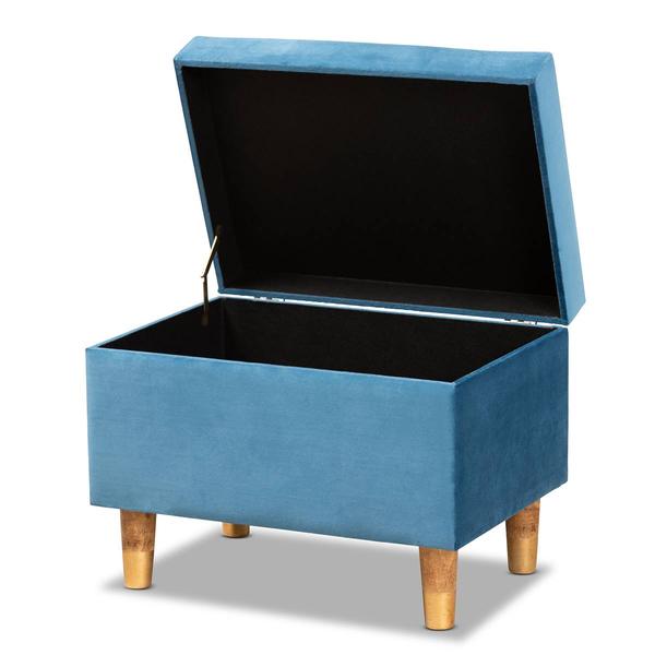 Baxton Studio Elias Sky Blue Velvet Fabric & Wood Storage Ottoman alternate view