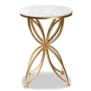 Baxton Studio Jaclyn Gold Metal End Table w/ Marble Tabletop alternate view